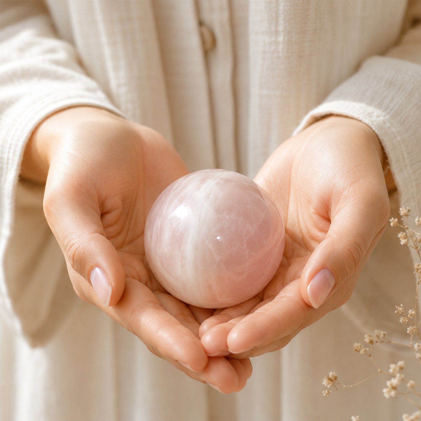 Natural Rose Quartz Hand Carved Sphere