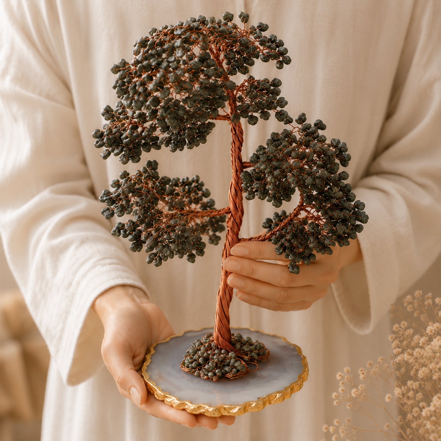 Natural Pyrite Stone Tree With Natural Agate Base - 500 beads