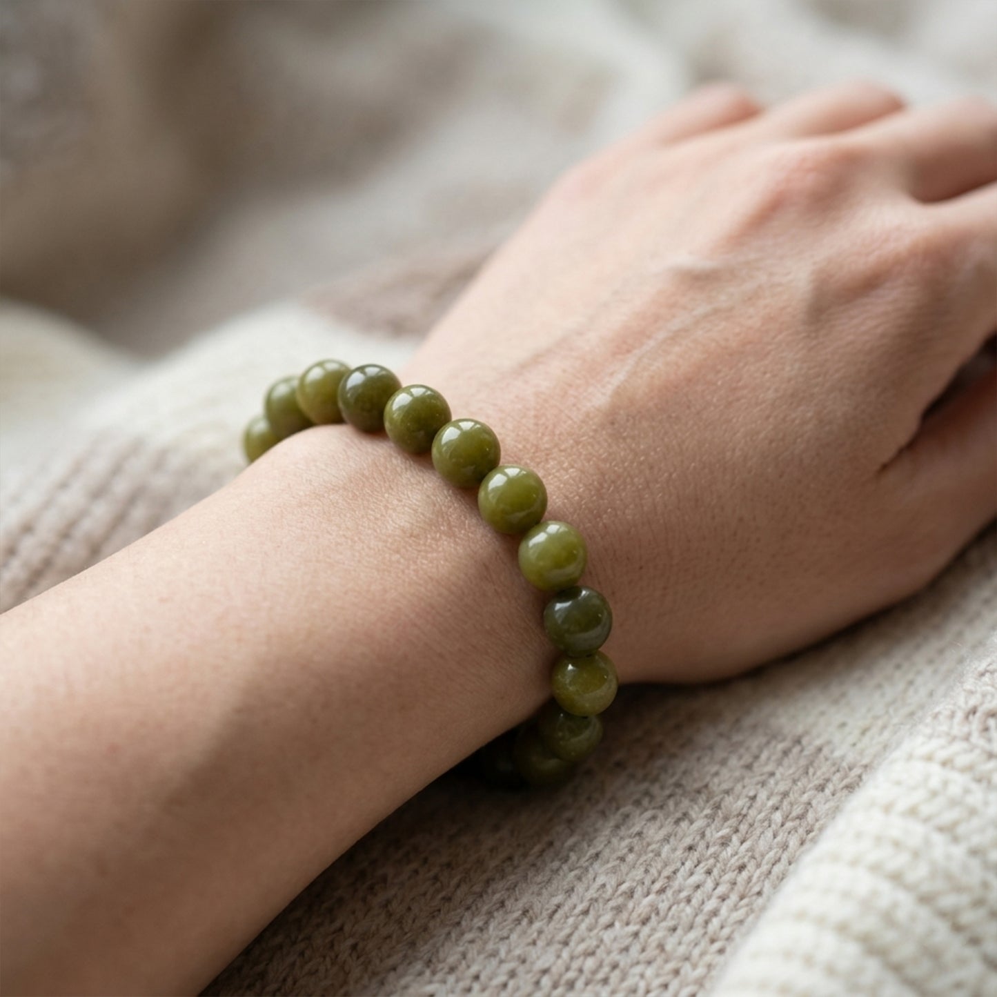 Natural Olive Jade Stone Bracelet