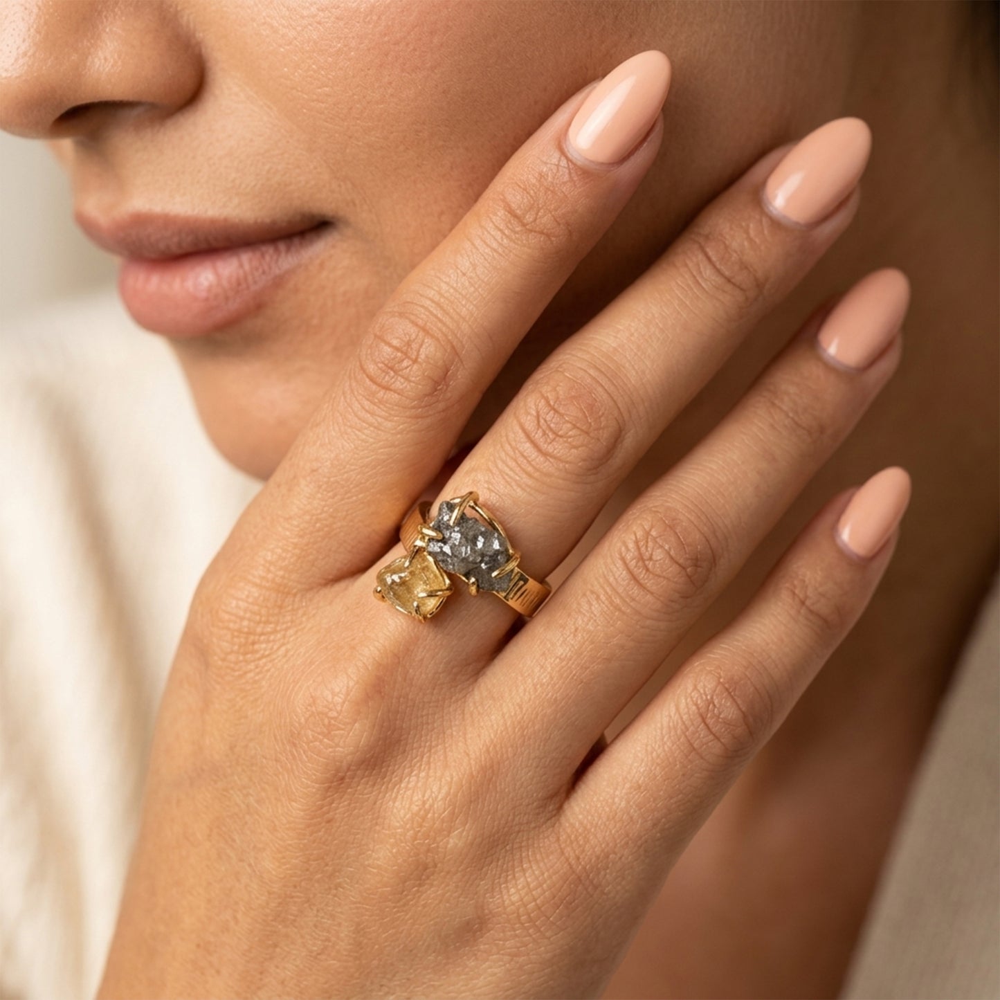Raw Pyrite and Citrine Statement Ring