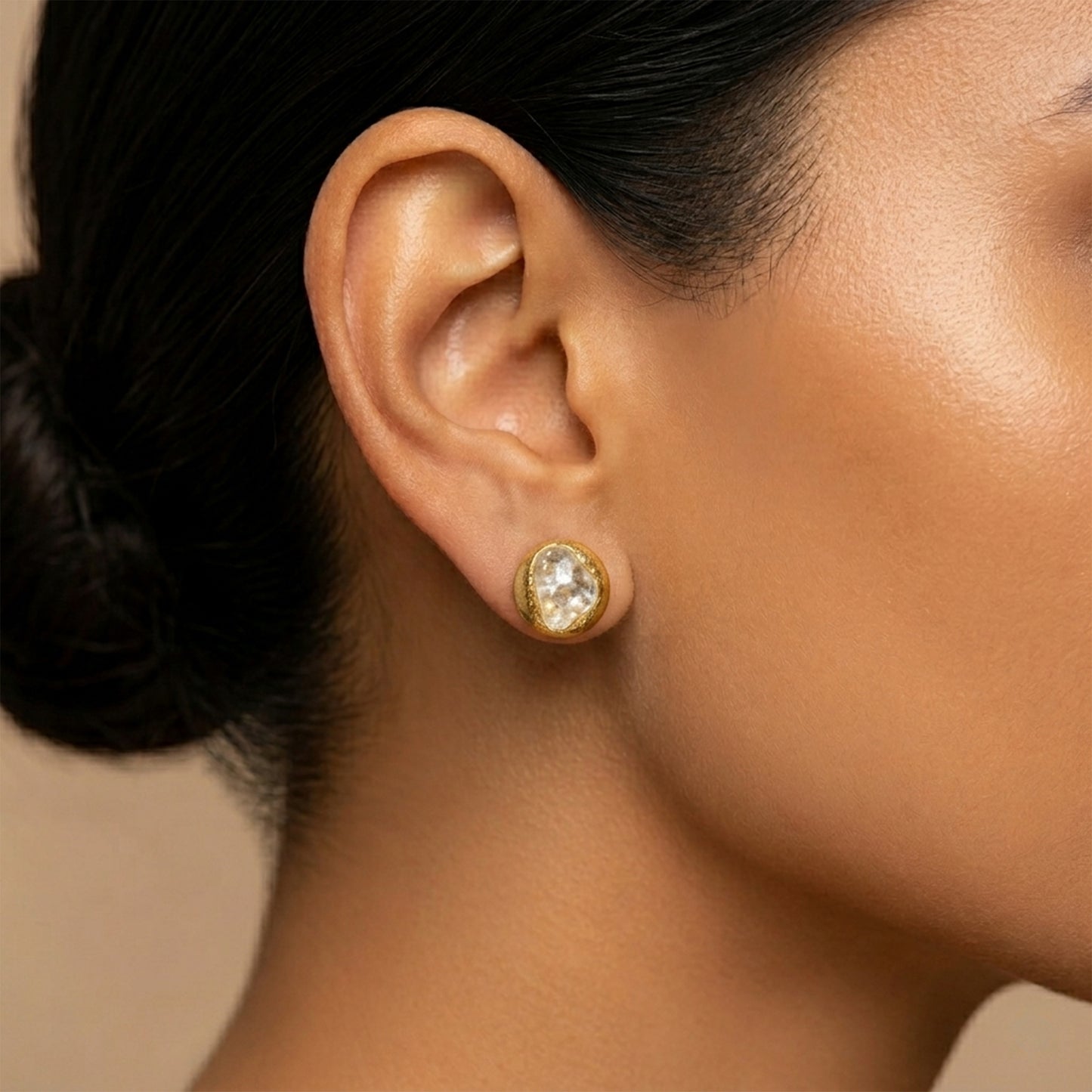 Raw Pyrite Earrings - Gold-Plated Stainless-Steel Studs - Front Hoop Dangle