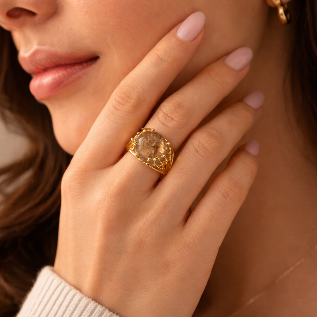 Raw Citrine Ring, Adjustable Crystal Ring