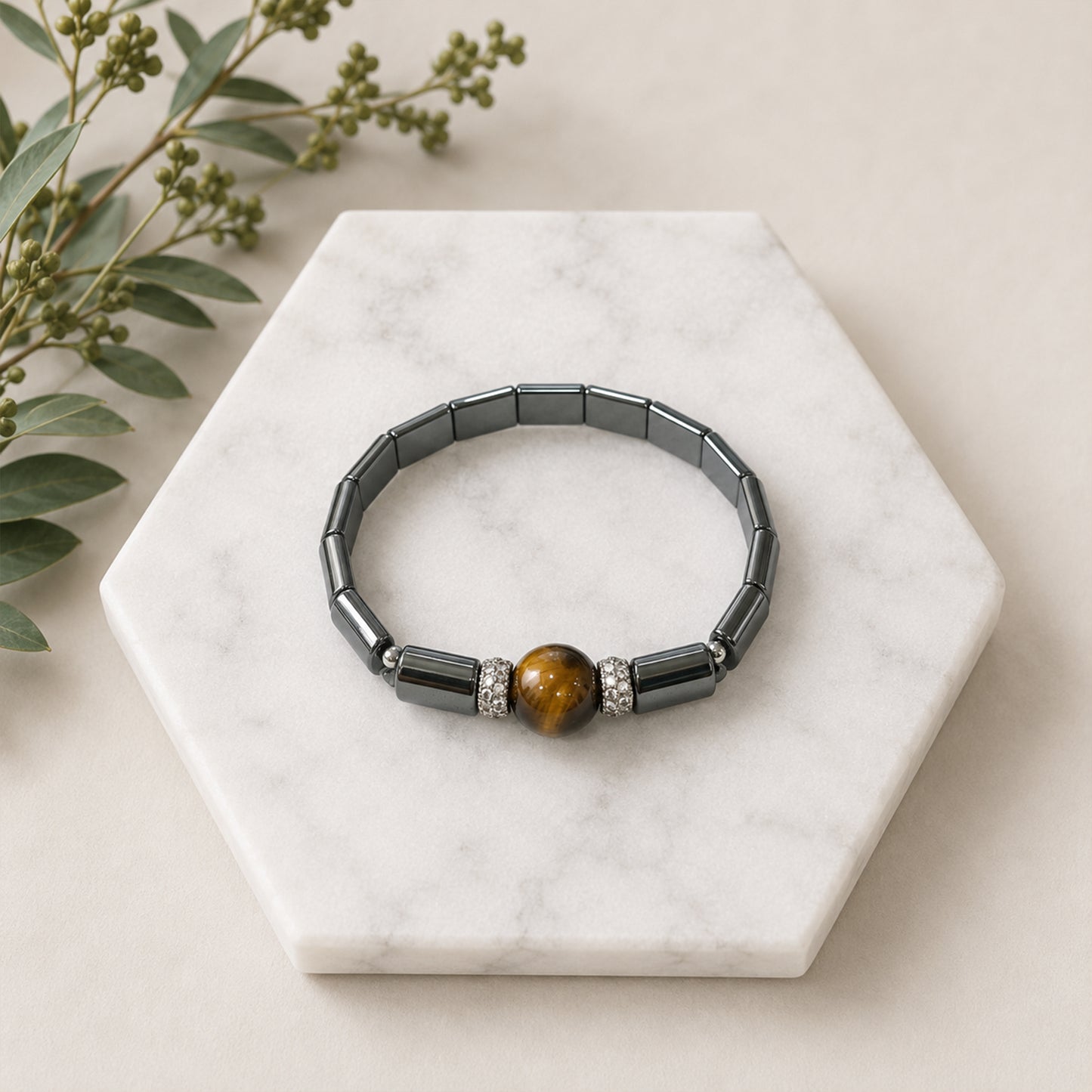 Black Hematite with Tiger Eye Stone Bracelet