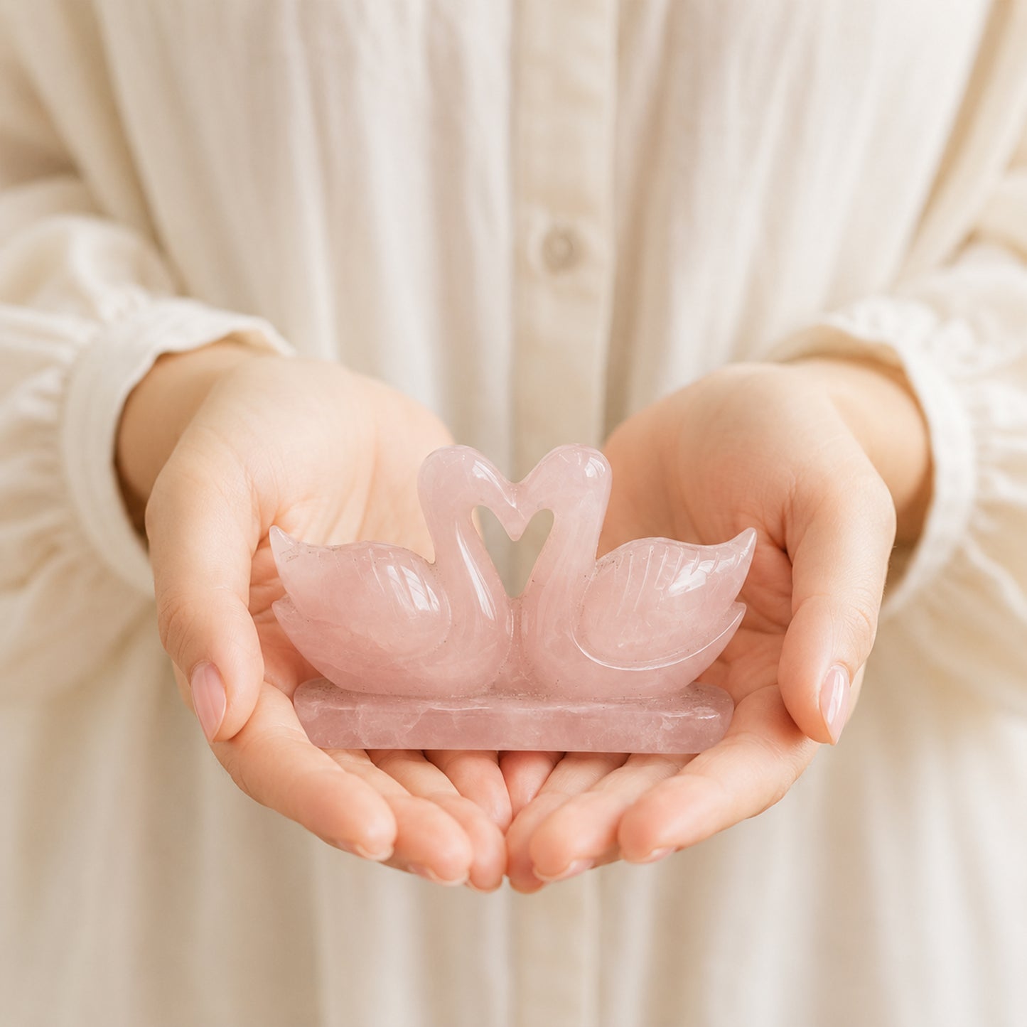 Rose Quartz Carved Duck Pair: Crystal Love Birds, Home Decor
