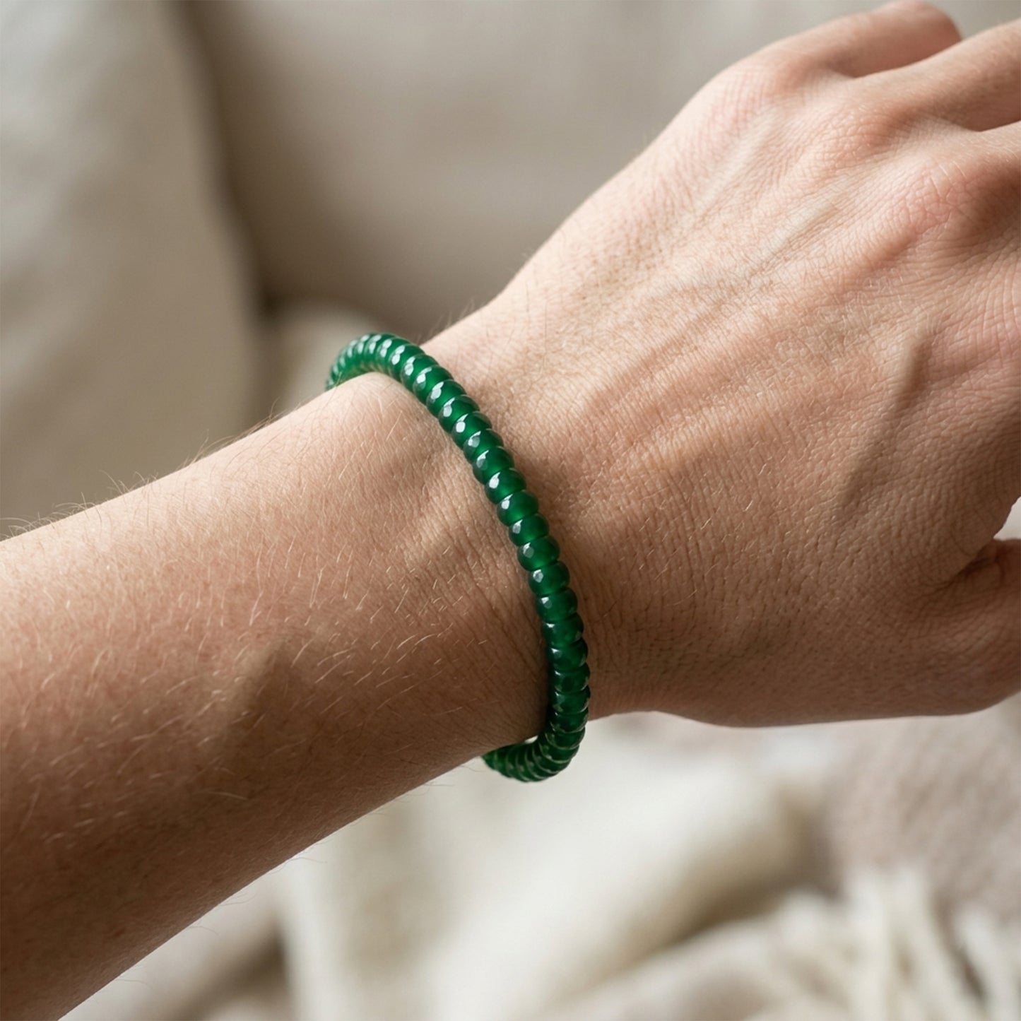 Natural Green Jade Stone Band Bracelet