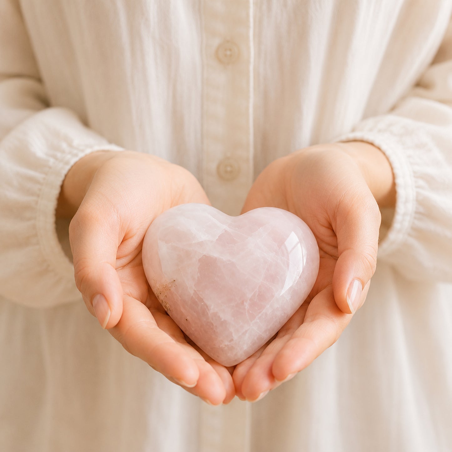 Natural Rose Quartz Hand Carved Heart - Decor