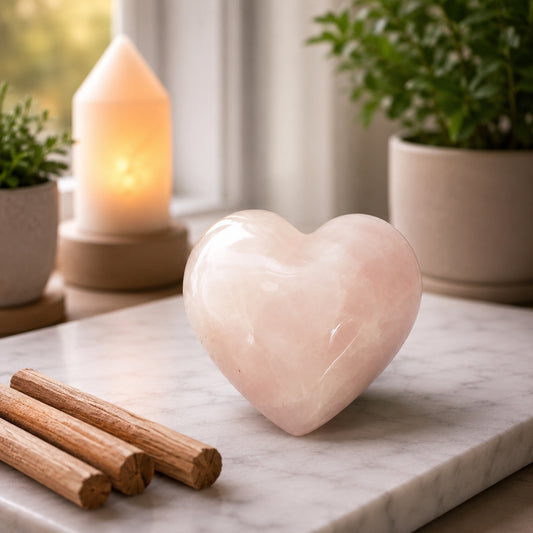 Natural Rose Quartz Hand Carved Heart - Decor