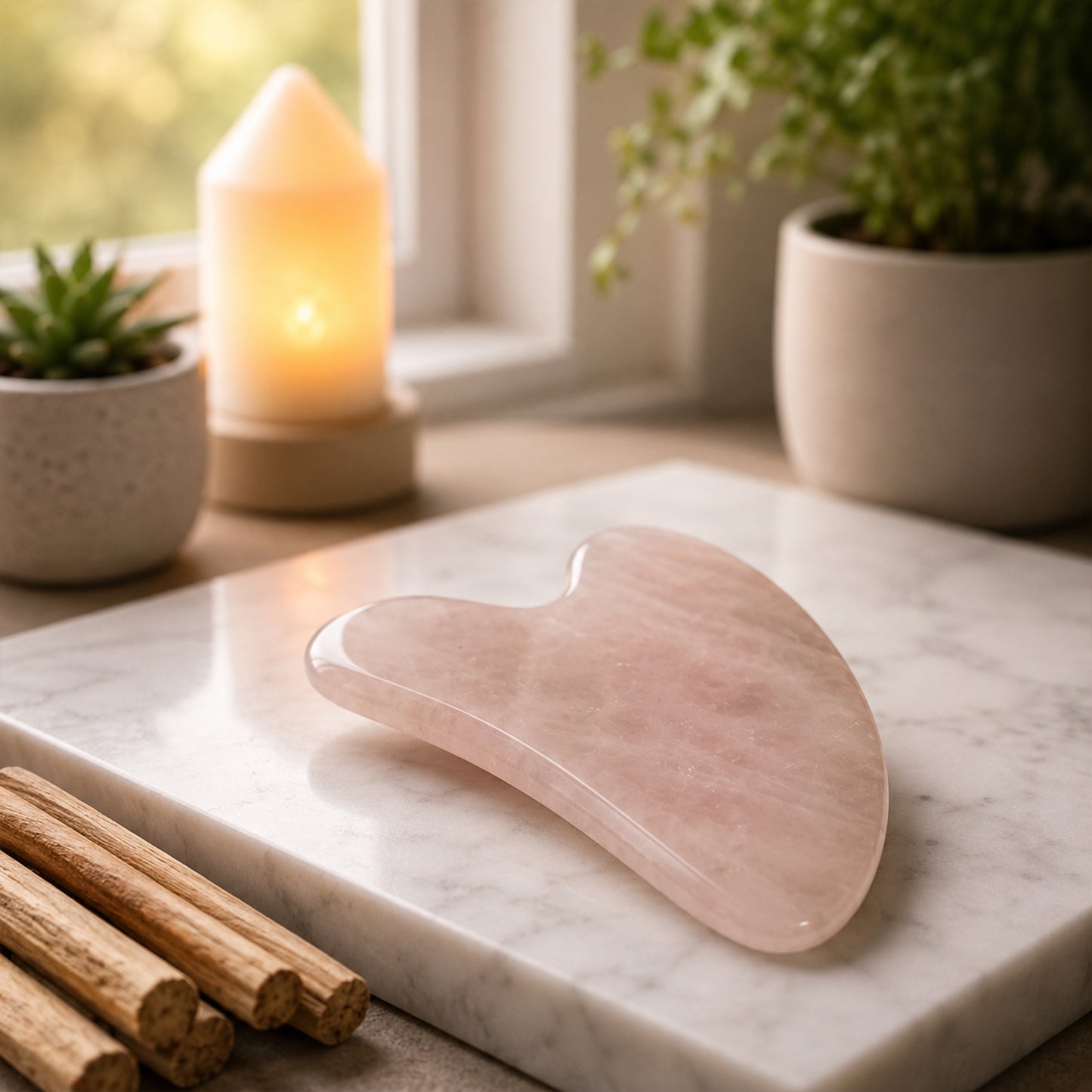 Rose Quartz Gua Sha Tool, Natural Crystal Facial Massager, Skin Sculpting Beauty Tool