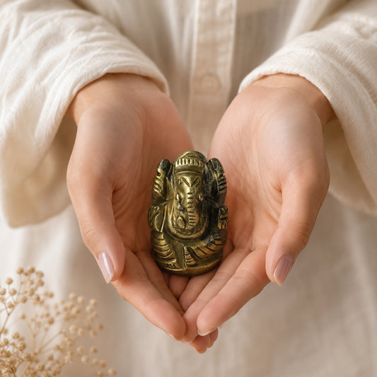 Natural Pyrite Hand-Carved Ganesha Statue/Idol: Prosperity, Protection & Mindfulness