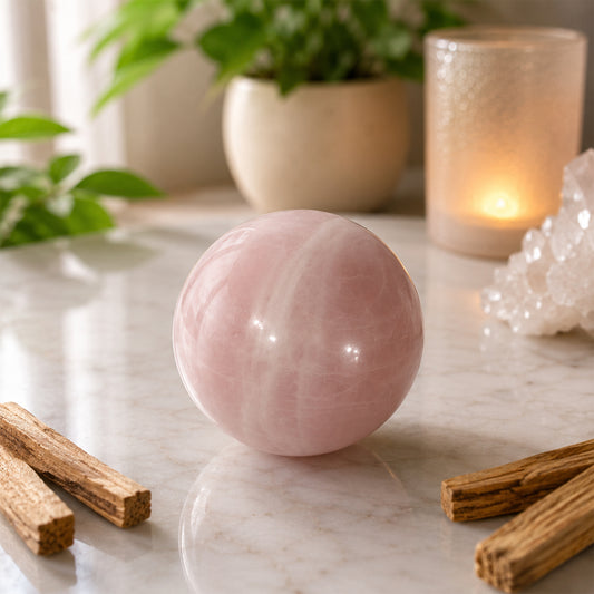 Natural Rose Quartz Hand Carved Sphere