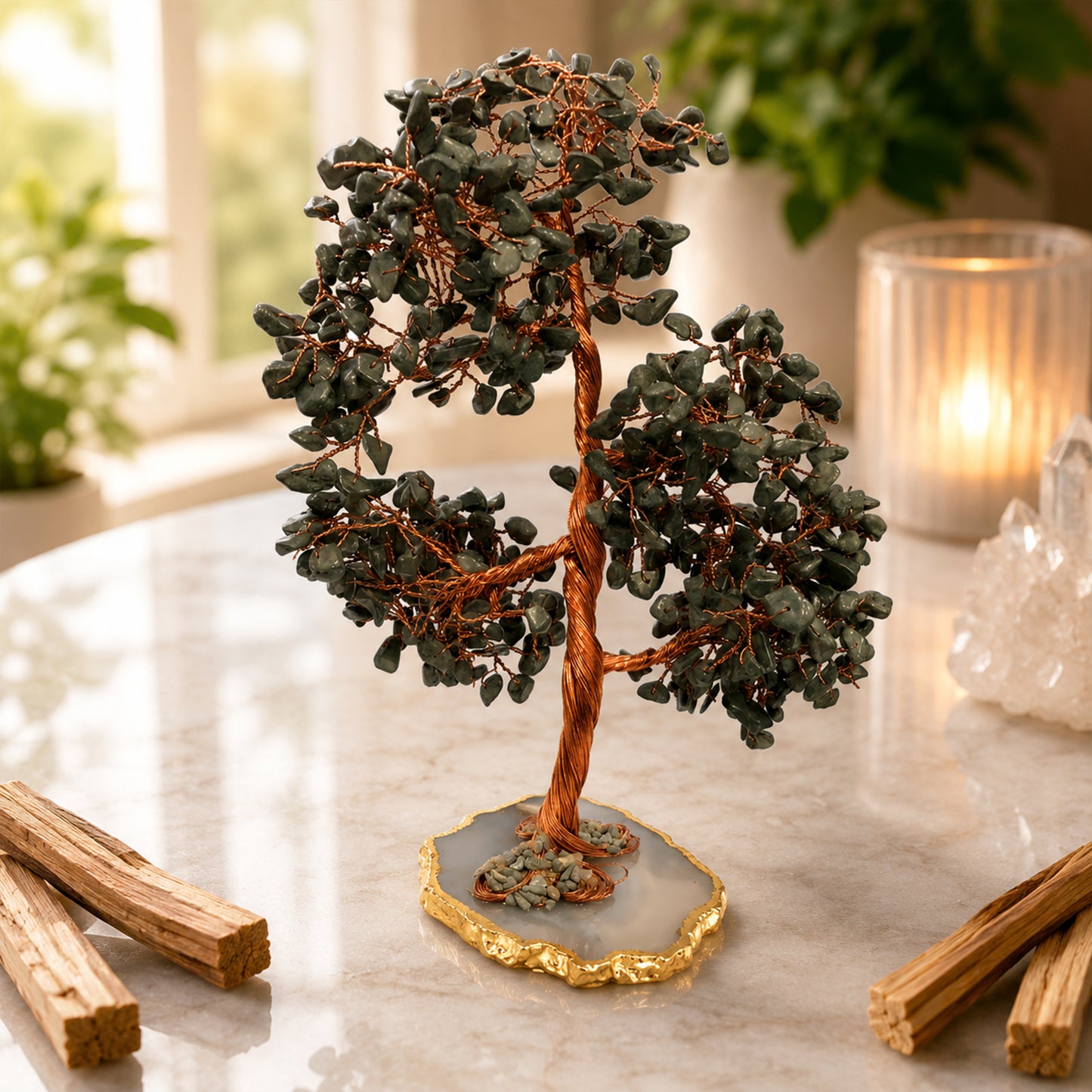 Natural Pyrite Stone Tree With Natural Agate Base - 500 beads