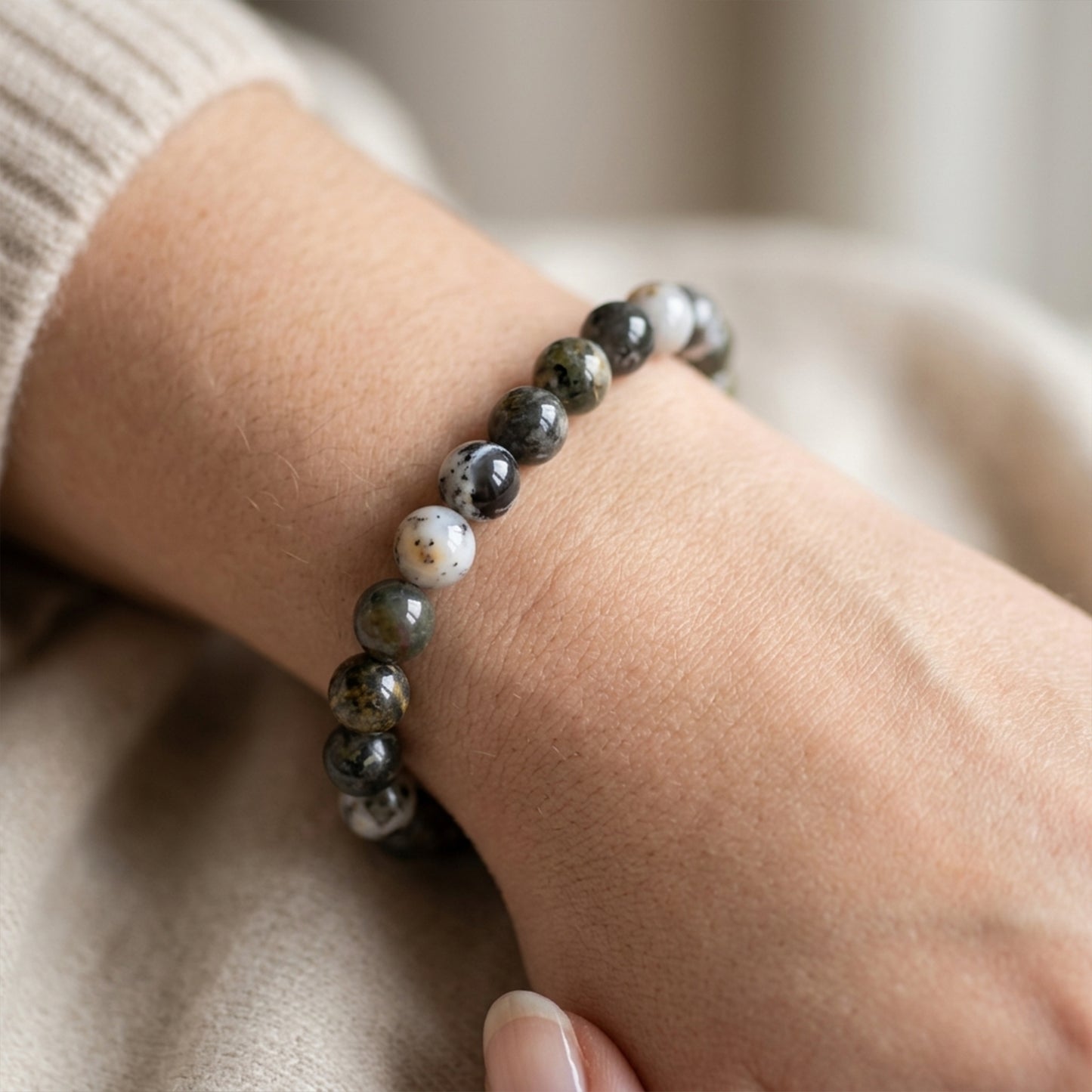 Natural Gray Jasper Stone Bracelet