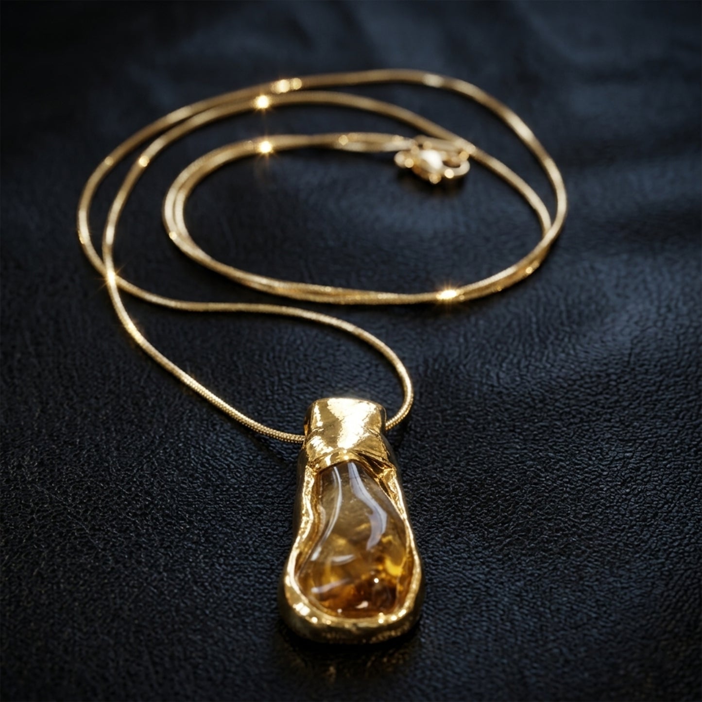 Natural Raw Citrine in Antique Rose Gold Plated Pendant Necklace