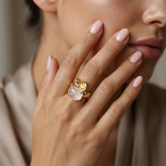 Citrine and Rose Quartz Rings