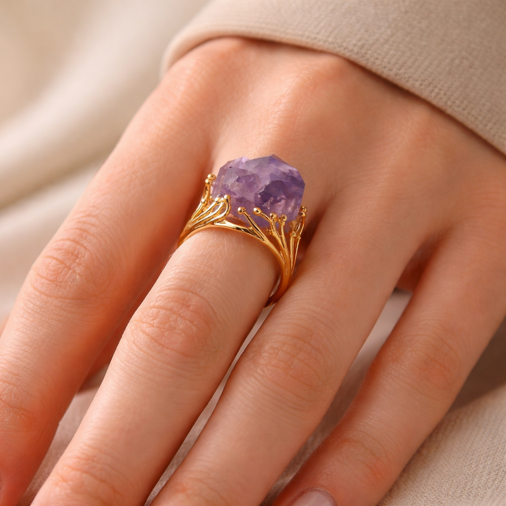 Natural Raw Amethyst Ring