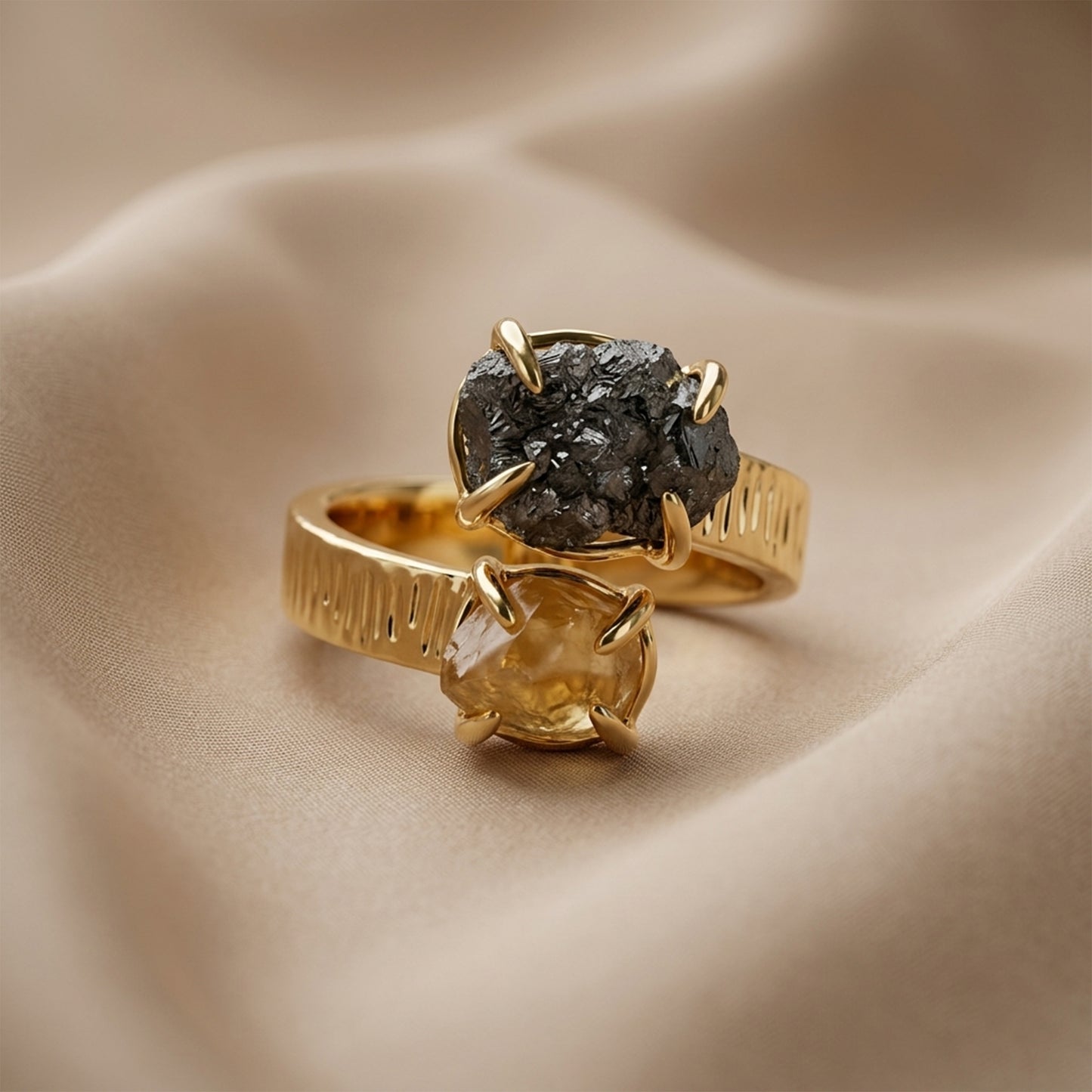 Raw Pyrite and Citrine  Statement Ring
