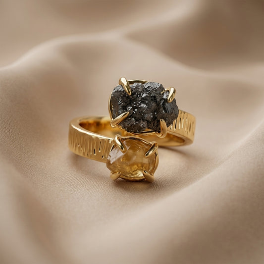 Raw Pyrite and Citrine  Statement Ring
