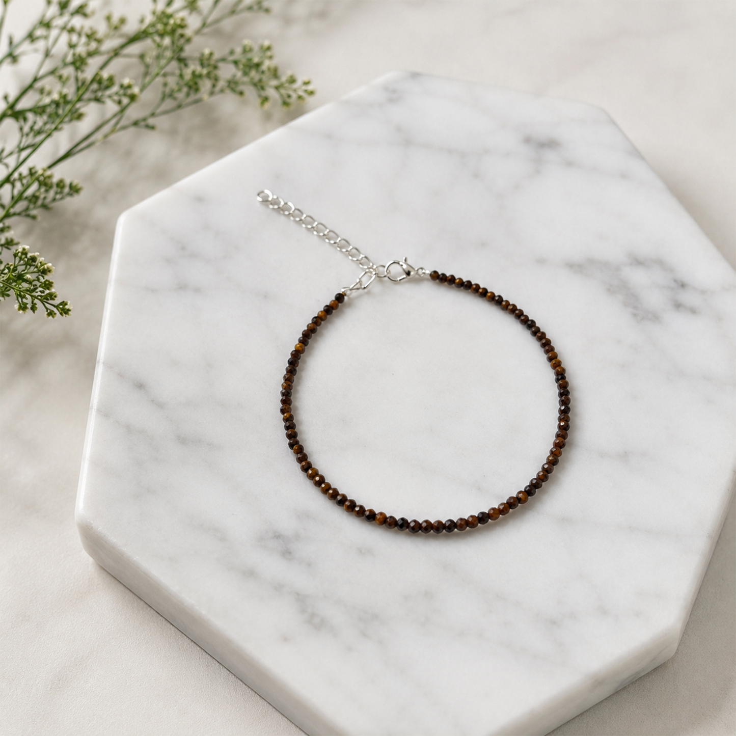 Natural Raw Faceted Tiger Eye Stone Anklets