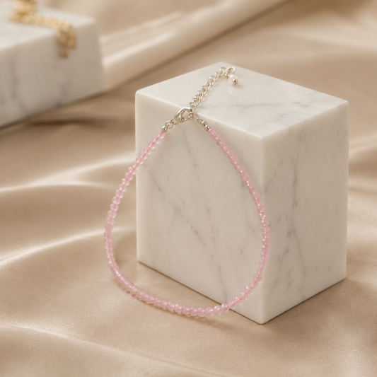 Natural Raw Faceted Rose Quartz Anklets