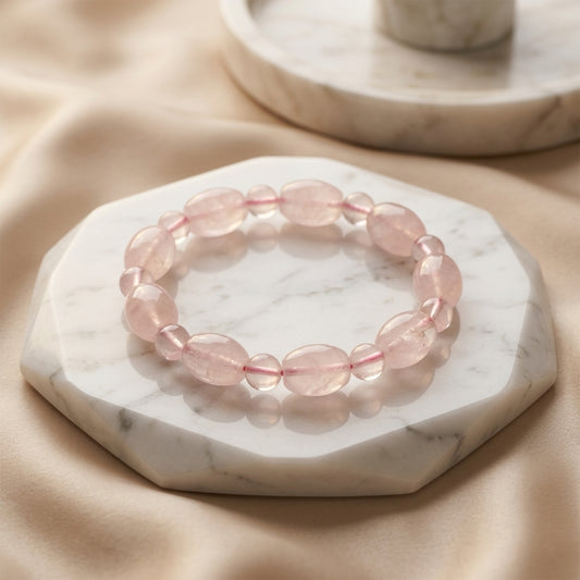Natural Rose Quartz Stone Oval Bracelet