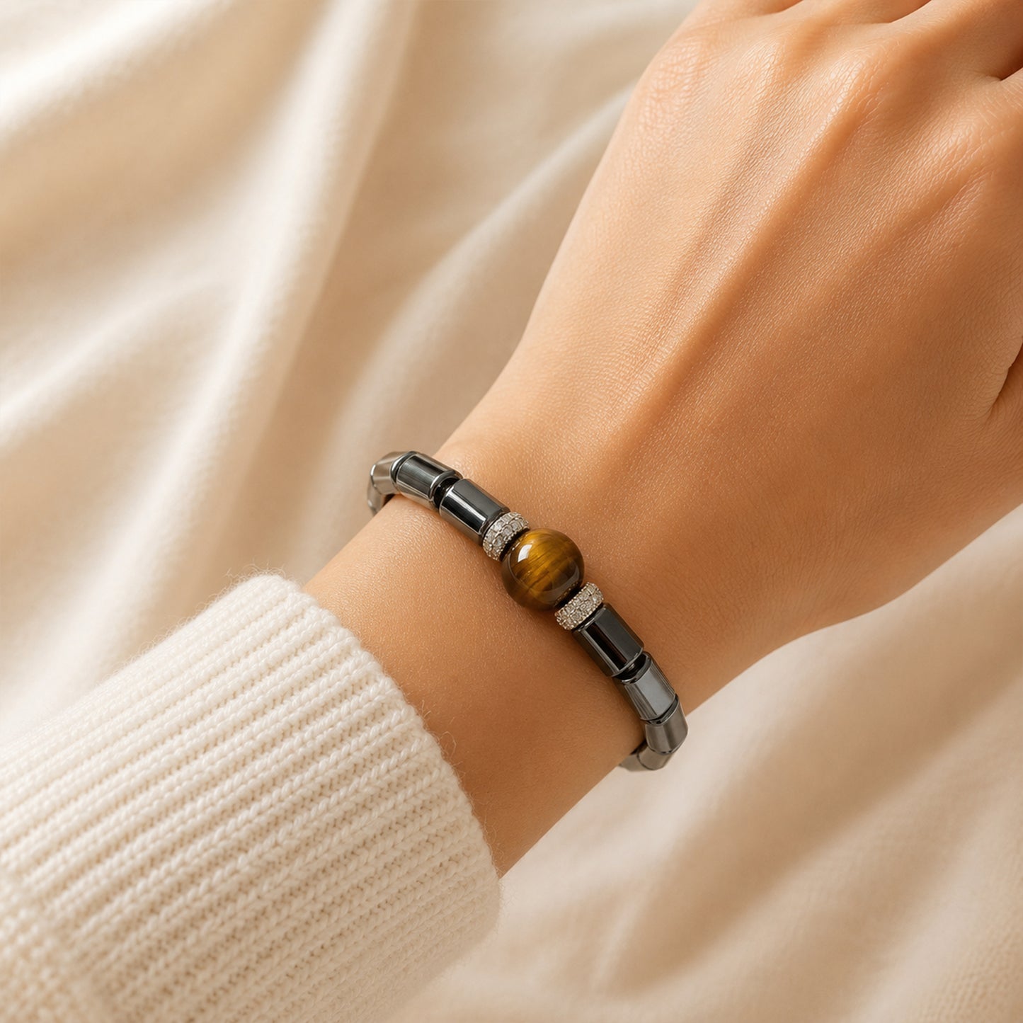 Black Hematite with Tiger Eye Stone Bracelet