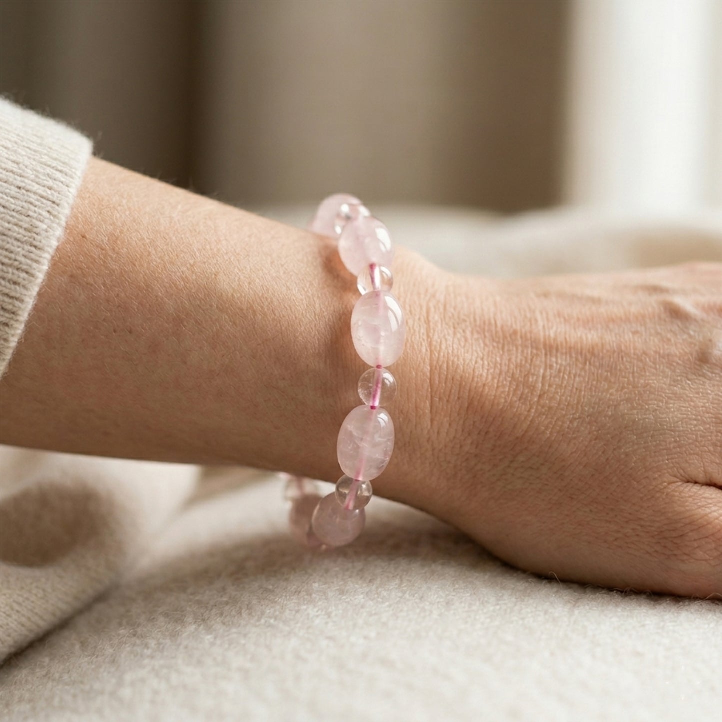 Natural Rose Quartz Stone Oval Bracelet