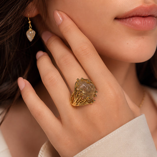 Raw Citrine Ring, Adjustable Crystal Ring